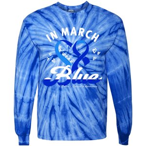 In March We Wear Blue Ribbon Colon Cancer Awareness Gift Tie-Dye Long Sleeve Shirt