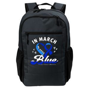 In March We Wear Blue Ribbon Colon Cancer Awareness Gift Daily Commute Backpack