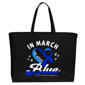 In March We Wear Blue Ribbon Colon Cancer Awareness Gift Cotton Canvas Jumbo Tote