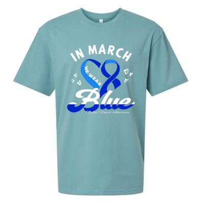 In March We Wear Blue Ribbon Colon Cancer Awareness Gift Sueded Cloud Jersey T-Shirt