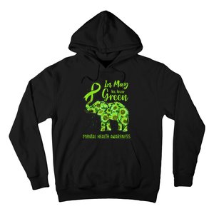 In May We Wear Green Mental Health Awareness Elephant Women Hoodie