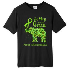 In May We Wear Green Mental Health Awareness Elephant Women Tall Fusion ChromaSoft Performance T-Shirt