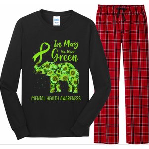 In May We Wear Green Mental Health Awareness Elephant Women Long Sleeve Pajama Set