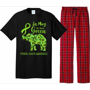 In May We Wear Green Mental Health Awareness Elephant Women Pajama Set