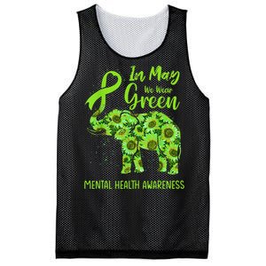 In May We Wear Green Mental Health Awareness Elephant Women Mesh Reversible Basketball Jersey Tank