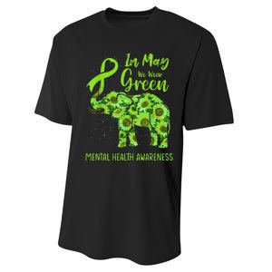 In May We Wear Green Mental Health Awareness Elephant Women Performance Sprint T-Shirt