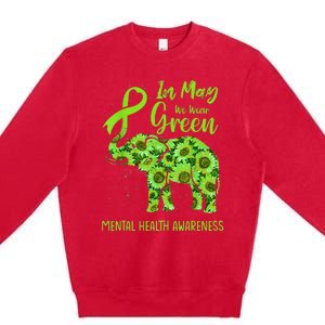 In May We Wear Green Mental Health Awareness Elephant Women Premium Crewneck Sweatshirt