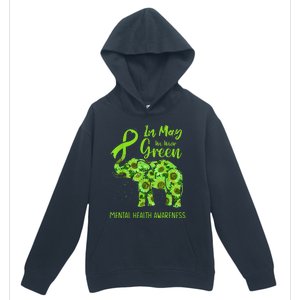 In May We Wear Green Mental Health Awareness Elephant Women Urban Pullover Hoodie