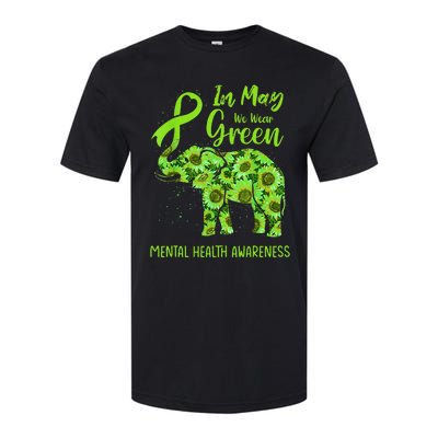 In May We Wear Green Mental Health Awareness Elephant Women Softstyle® CVC T-Shirt