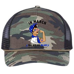 In March We Wear Blue Colon Cancer Awareness Gift Retro Rope Trucker Hat Cap