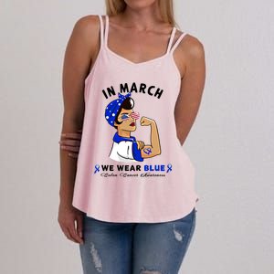 In March We Wear Blue Colon Cancer Awareness Gift Women's Strappy Tank