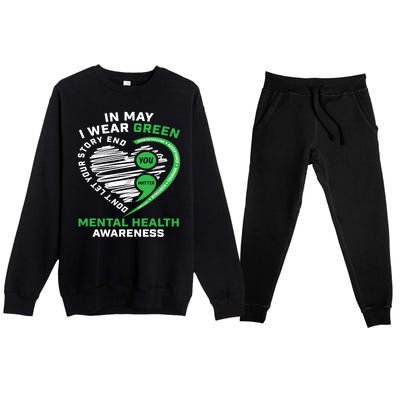 In May We Wear Green Semicolon Mental Health Awareness Month Premium Crewneck Sweatsuit Set