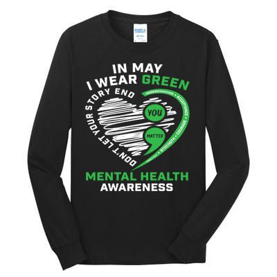 In May We Wear Green Semicolon Mental Health Awareness Month Tall Long Sleeve T-Shirt