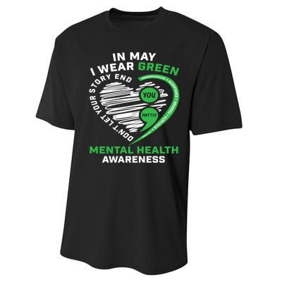 In May We Wear Green Semicolon Mental Health Awareness Month Performance Sprint T-Shirt