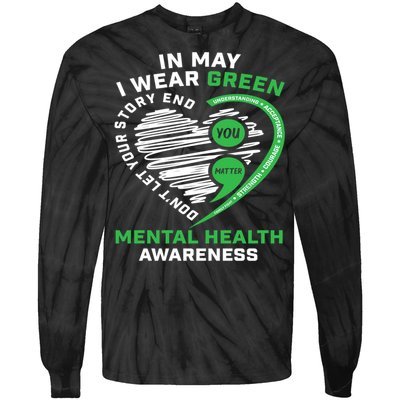 In May We Wear Green Semicolon Mental Health Awareness Month Tie-Dye Long Sleeve Shirt