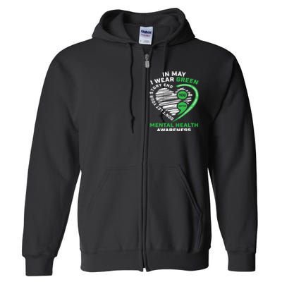 In May We Wear Green Semicolon Mental Health Awareness Month Full Zip Hoodie