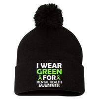 In May We Wear Green Mental Health Awareness Month Pom Pom 12in Knit Beanie