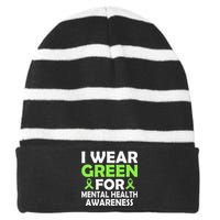 In May We Wear Green Mental Health Awareness Month Striped Beanie with Solid Band