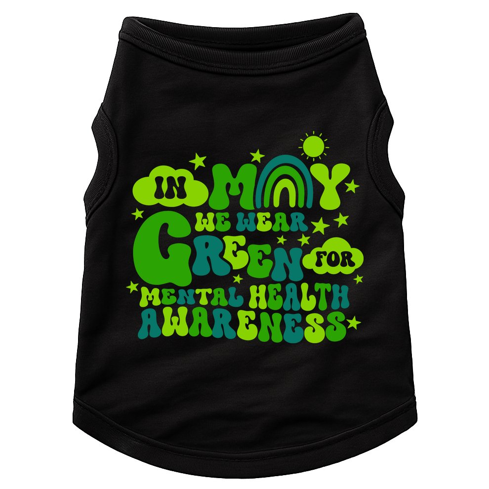 In May We Wear Green Retro Mental Health Awareness Month Doggie Tank
