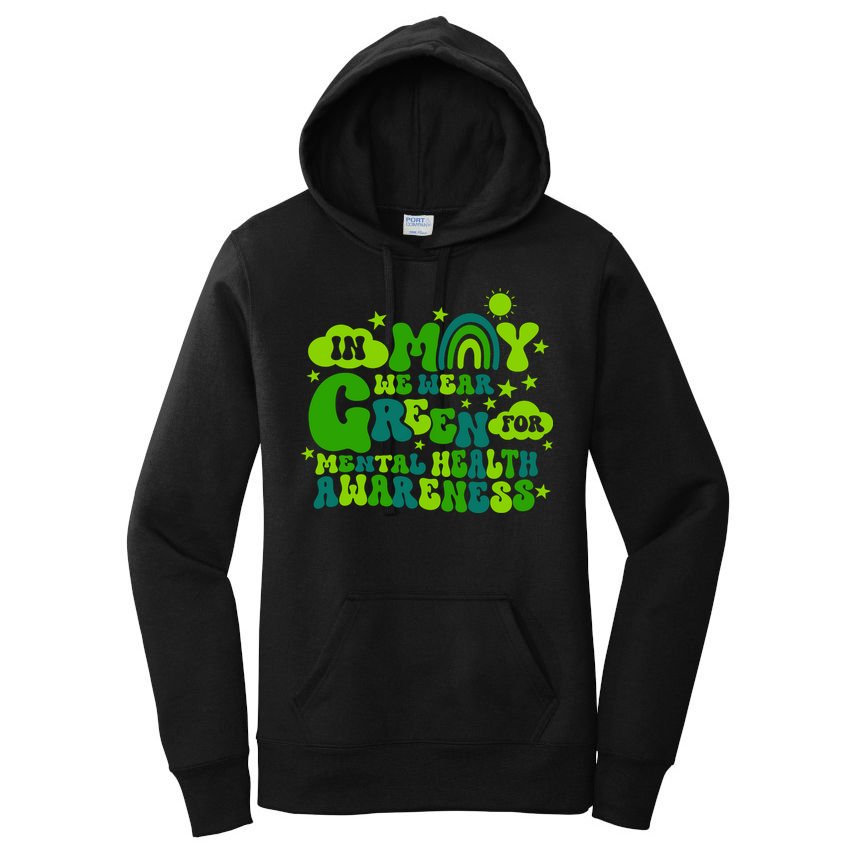 In May We Wear Green Retro Mental Health Awareness Month Women's Pullover Hoodie