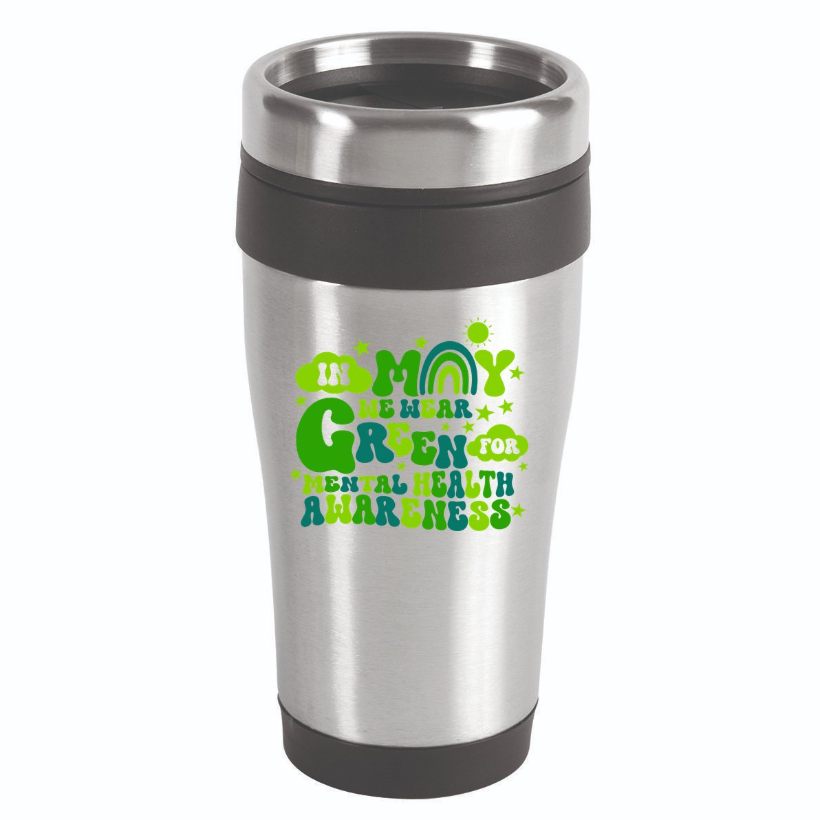 In May We Wear Green Retro Mental Health Awareness Month 16oz Travel Tumbler