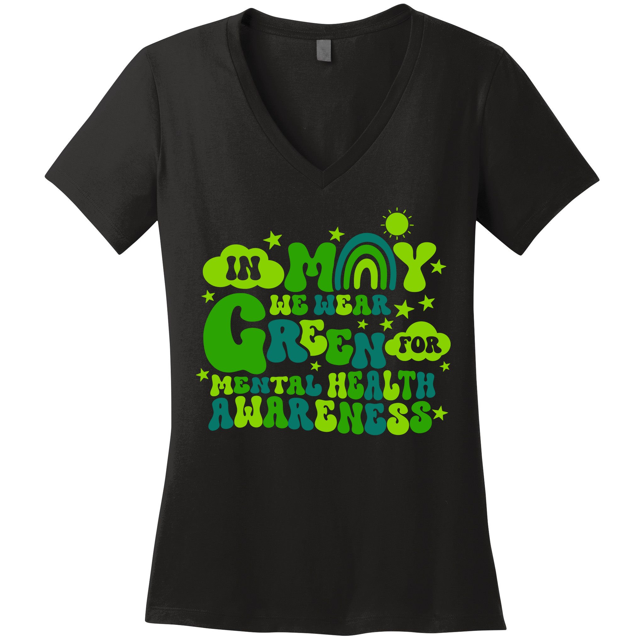 In May We Wear Green Retro Mental Health Awareness Month Women's V-Neck T-Shirt