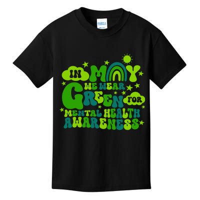 In May We Wear Green Retro Mental Health Awareness Month Kids T-Shirt