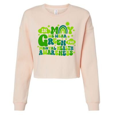 In May We Wear Green Retro Mental Health Awareness Month Cropped Pullover Crew