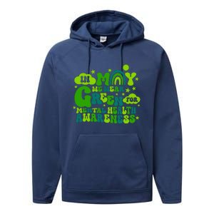 In May We Wear Green Retro Mental Health Awareness Month Performance Fleece Hoodie