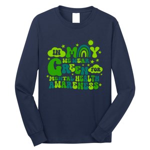 In May We Wear Green Retro Mental Health Awareness Month Long Sleeve Shirt