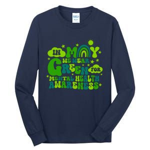 In May We Wear Green Retro Mental Health Awareness Month Tall Long Sleeve T-Shirt