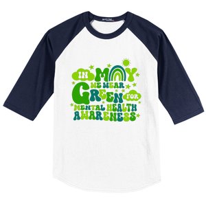 In May We Wear Green Retro Mental Health Awareness Month Baseball Sleeve Shirt