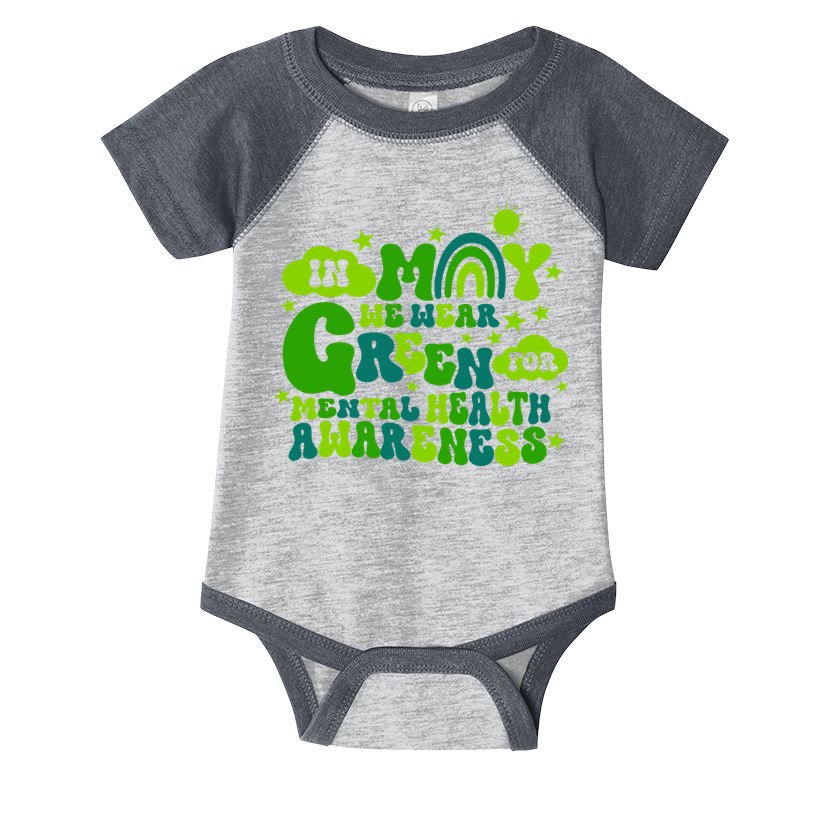 In May We Wear Green Retro Mental Health Awareness Month Infant Baby Jersey Bodysuit