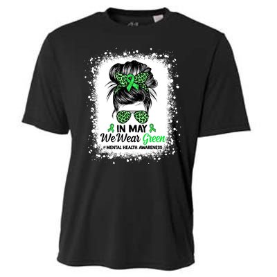 In May We Wear Green Mental Health Awareness Messy Bun Cooling Performance Crew T-Shirt