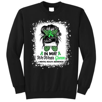 In May We Wear Green Mental Health Awareness Messy Bun Sweatshirt