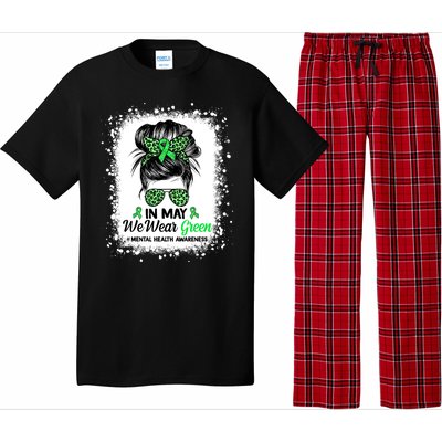 In May We Wear Green Mental Health Awareness Messy Bun Pajama Set