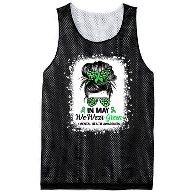 In May We Wear Green Mental Health Awareness Messy Bun Mesh Reversible Basketball Jersey Tank