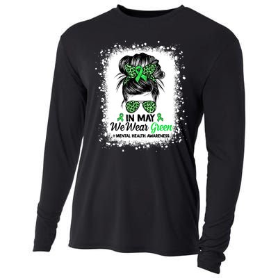 In May We Wear Green Mental Health Awareness Messy Bun Cooling Performance Long Sleeve Crew