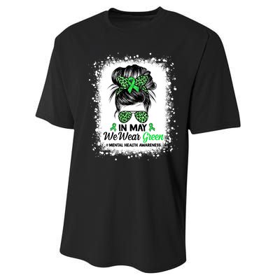 In May We Wear Green Mental Health Awareness Messy Bun Performance Sprint T-Shirt