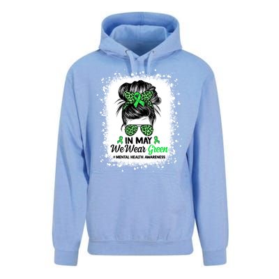 In May We Wear Green Mental Health Awareness Messy Bun Unisex Surf Hoodie