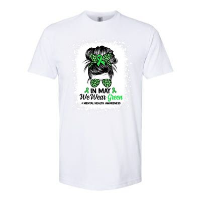 In May We Wear Green Mental Health Awareness Messy Bun Softstyle CVC T-Shirt