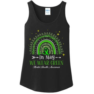 In May We Wear Green Rainbow Mental Health Awareness  Ladies Essential Tank