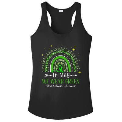 In May We Wear Green Rainbow Mental Health Awareness  Ladies PosiCharge Competitor Racerback Tank