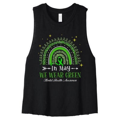 In May We Wear Green Rainbow Mental Health Awareness  Women's Racerback Cropped Tank