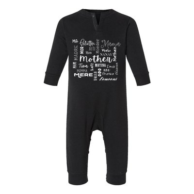 International Mom World Translations Multi Languages Black Funny Gift Infant Fleece One Piece