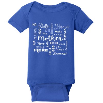 International Mom World Translations Multi Languages Black Funny Gift Baby Bodysuit