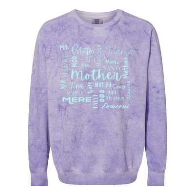 International Mom World Translations Multi Languages Blue Funny Gift Colorblast Crewneck Sweatshirt