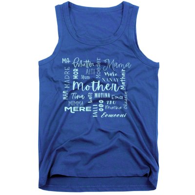 International Mom World Translations Multi Languages Blue Funny Gift Tank Top