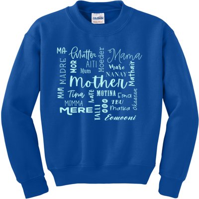 International Mom World Translations Multi Languages Blue Funny Gift Kids Sweatshirt