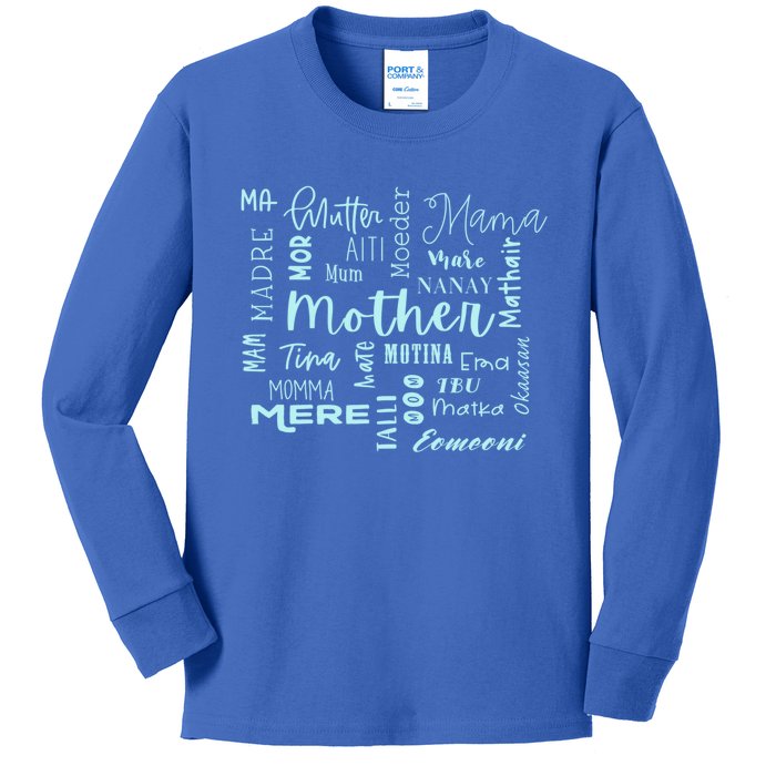 International Mom World Translations Multi Languages Blue Funny Gift Kids Long Sleeve Shirt